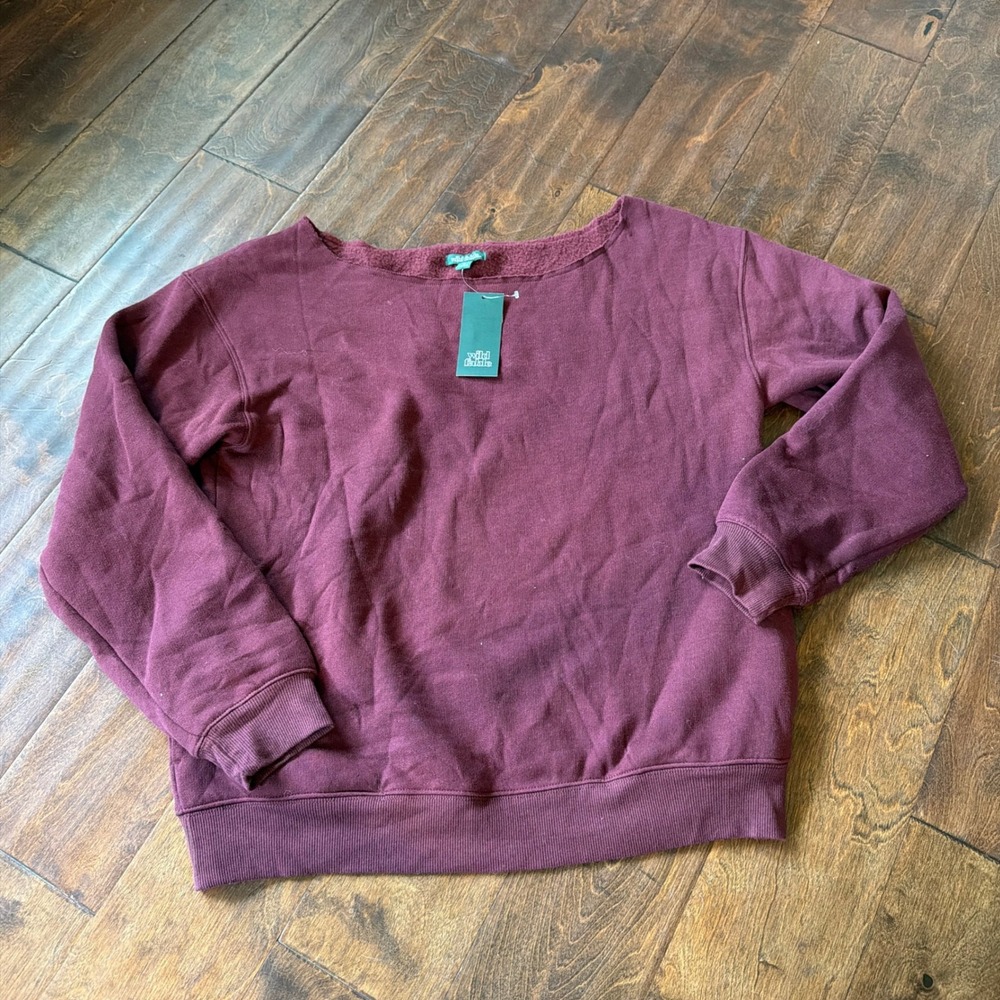 Wild Fable Burgundy Off the Shoulder Fleece Sweatshirt XS Pullover Cozy